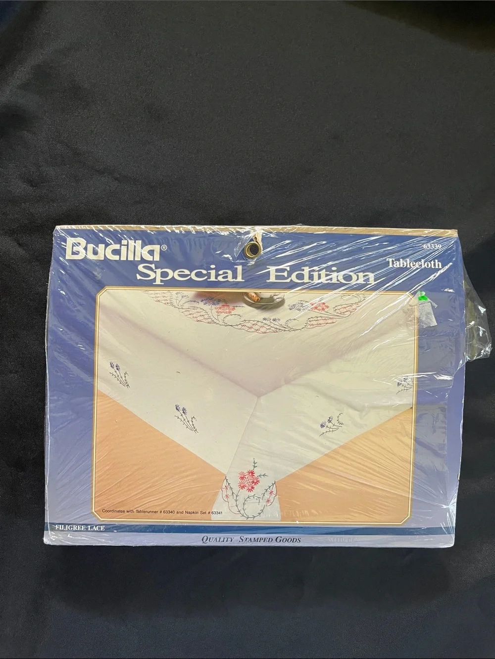 Vtg 1992 BUCILLA Filigree Lace Stamped Tablecloth 6339 Special Edition 52 X 70